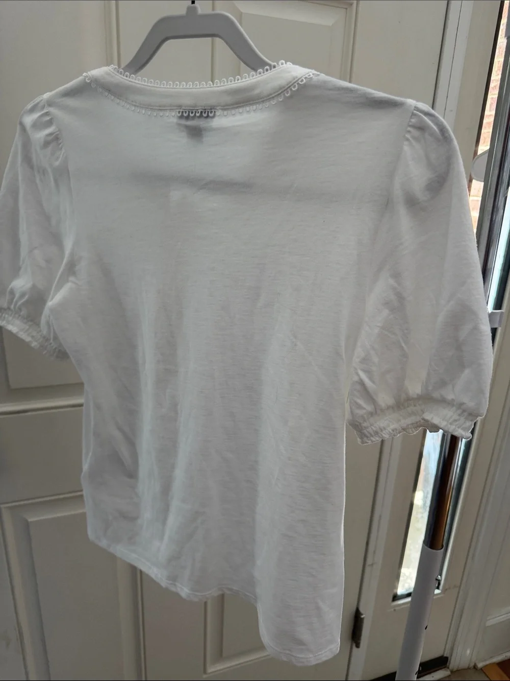 J. Crew White Short-Sleeve Henley with Loop-Trim Collar